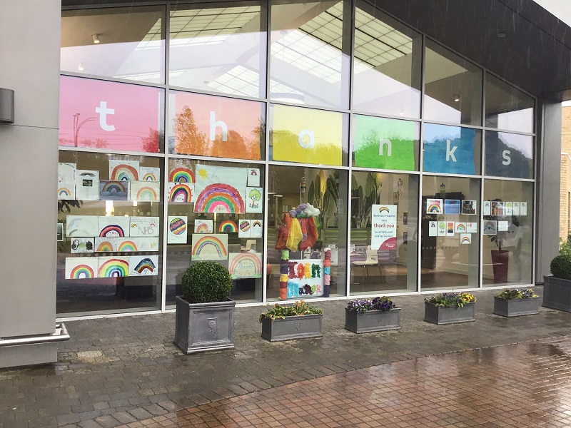 Rainbows in the window of the Atrium