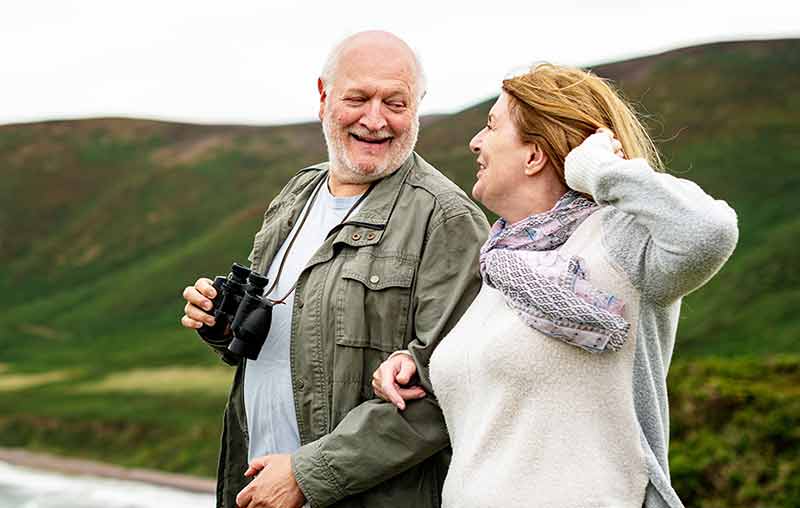 A couple watching through binoculars