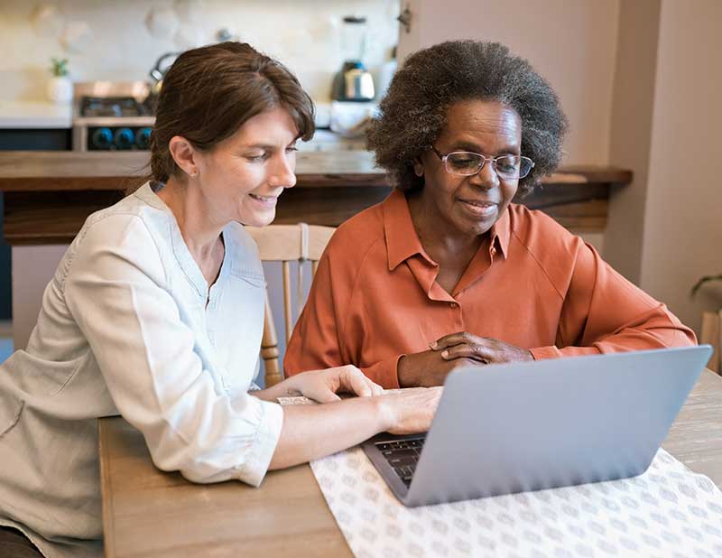 Two people researching online