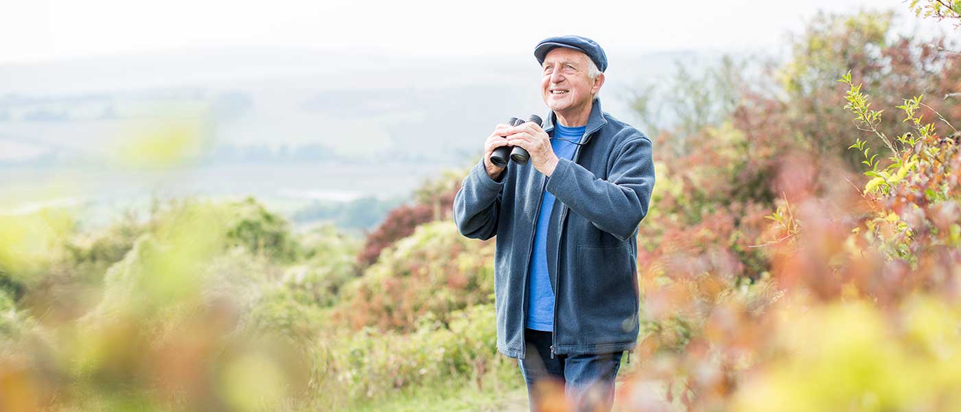 Man with binoculars in the countryside