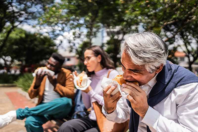 A group of people eating