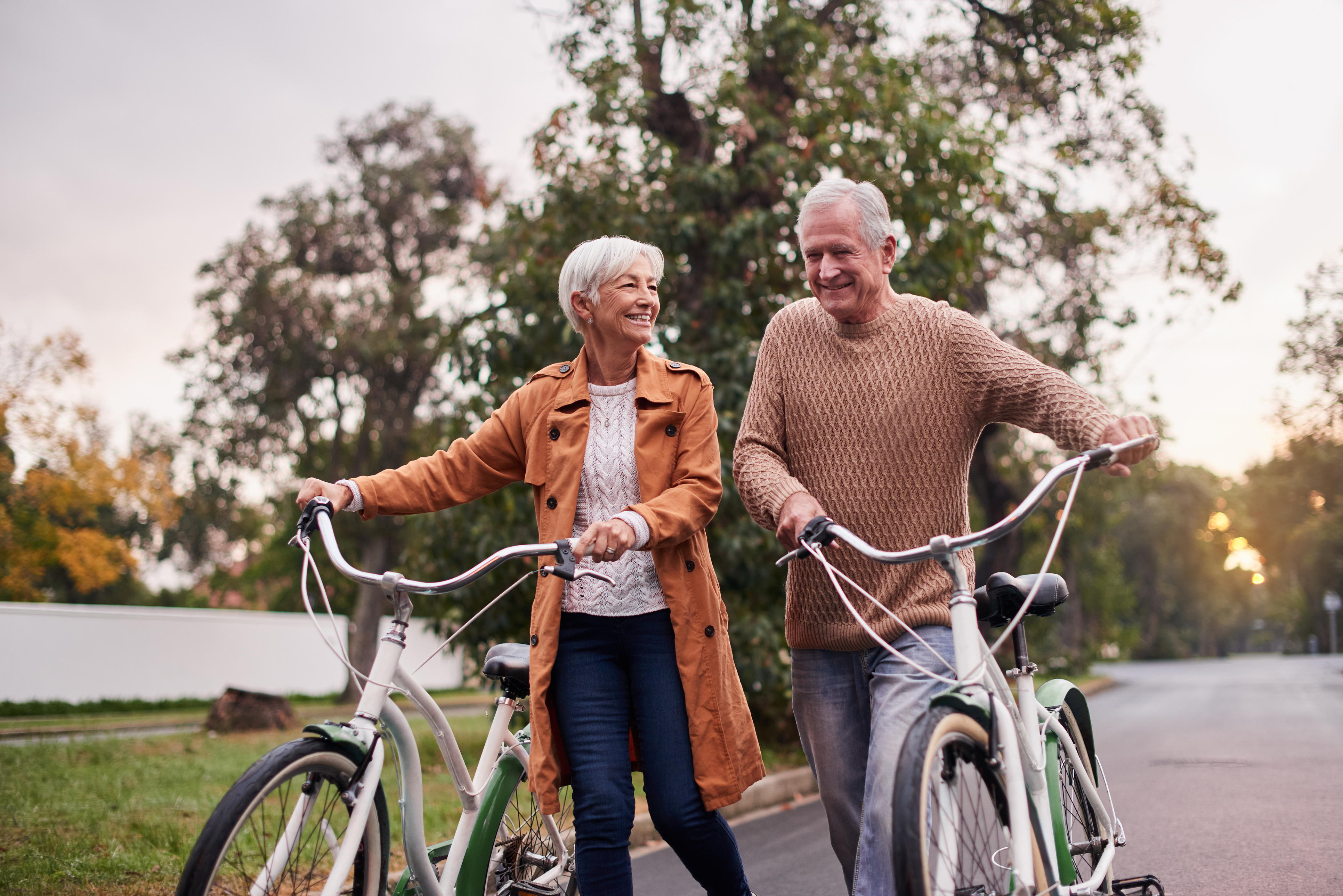 Elderly couple with bikes