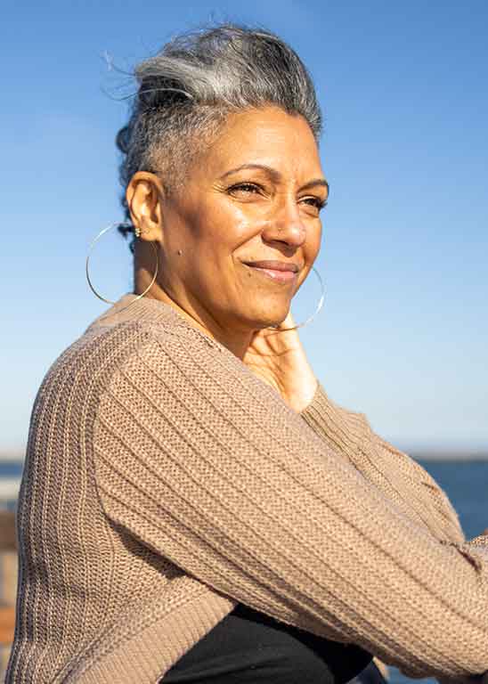 A woman looking outwards