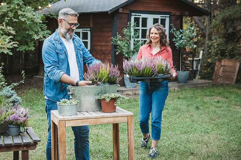 Two people gardening