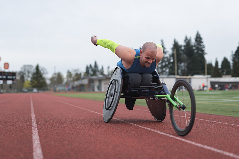 Athlete training in his racing wheelchair