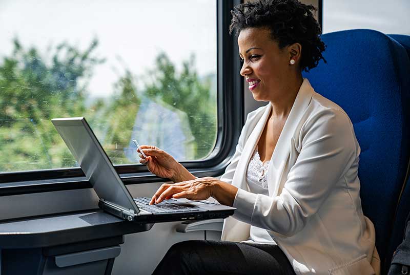 A working woman on a train